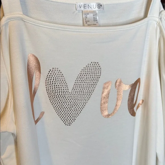 Venus White “Love” Cold-Shoulder Top with Metallic Heart (Size Large) - Picture 1 of 8